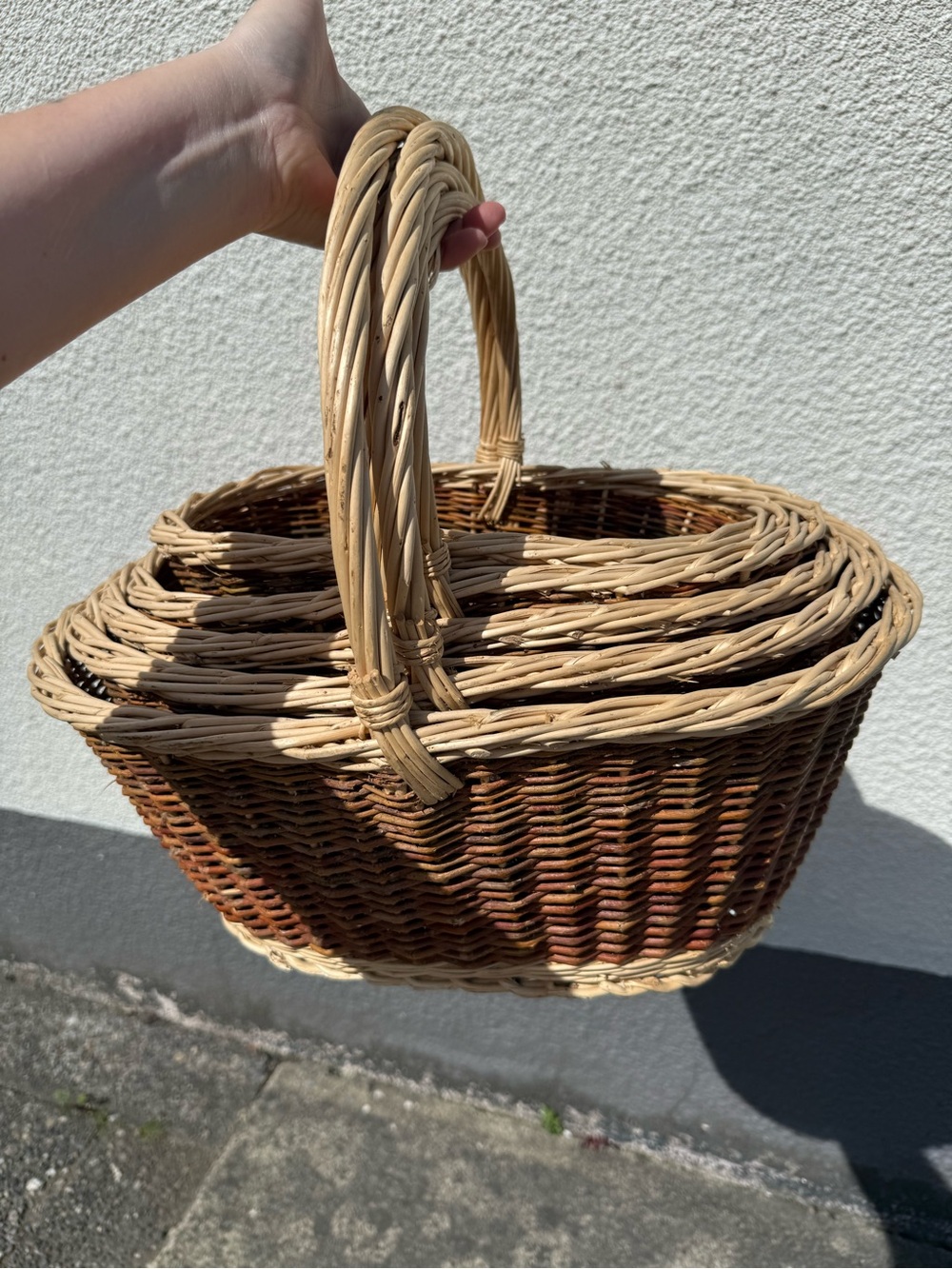 Vintage Woven Two-Tone Rattan Basket Set